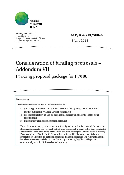 Document cover for Consideration of funding proposals – Addendum VII Funding proposal package for FP088
