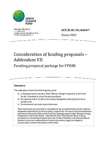 Download Consideration of funding proposals – Addendum VII Funding proposal package for FP088 Document cover for Consideration of funding proposals – Addendum VII Funding proposal package for FP088