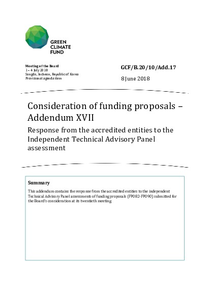 Document cover for Consideration of funding proposals – Addendum XVII Response from the accredited entities to the Independent Technical Advisory Panel assessment