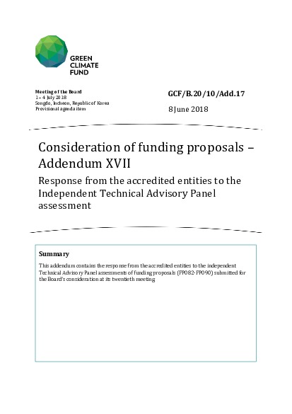 Download Consideration of funding proposals – Addendum XVII Response from the accredited entities to the Independent Technical Advisory Panel assessment Document cover for Consideration of funding proposals – Addendum XVII Response from the accredited entities to the Independent Technical Advisory Panel assessment
