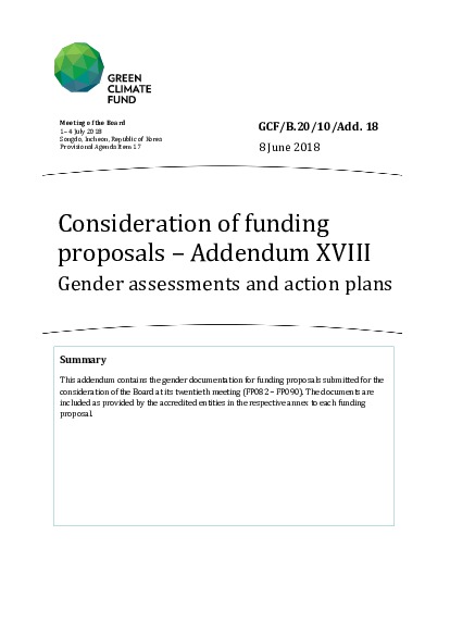 Download Consideration of funding proposals – Addendum XVIII Gender assessments and action plans Document cover for Consideration of funding proposals – Addendum XVIII Gender assessments and action plans