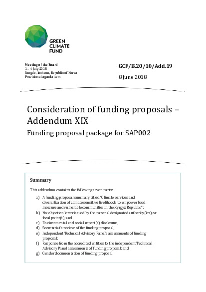 Document cover for Consideration of funding proposals – Addendum XIX Funding proposal package for SAP002