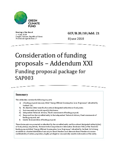 Document cover for Consideration of funding proposals – Addendum XXI Funding proposal package for SAP003