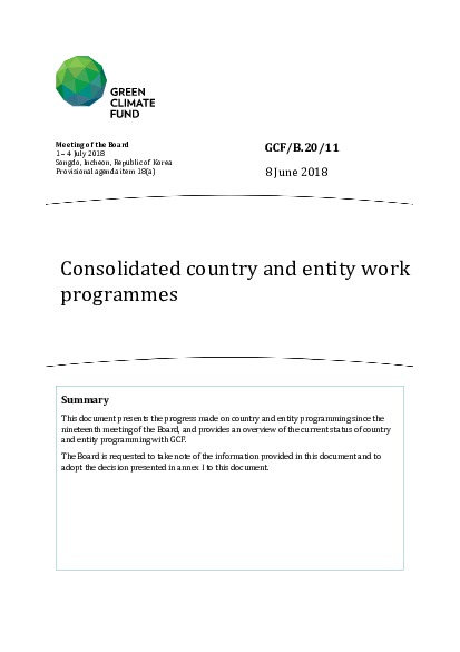 Document cover for Consolidated country and entity work programmes