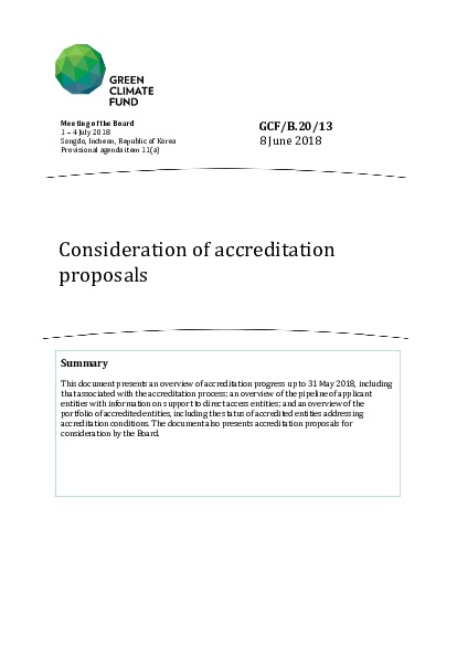 Document cover for Consideration of accreditation proposals