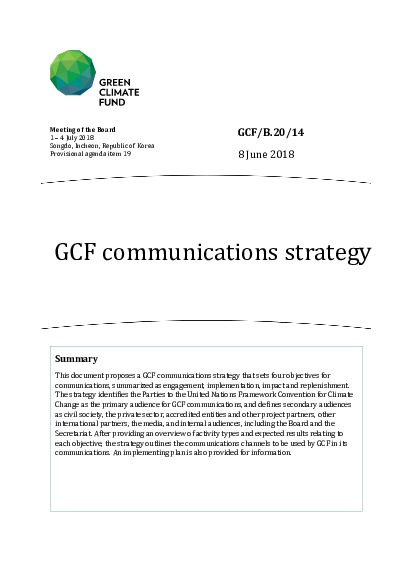 Document cover for GCF communications strategy