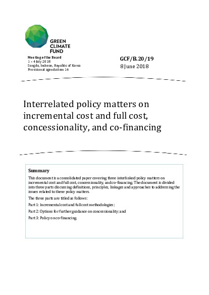 Document cover for Interrelated policy matters on incremental cost and full cost, concessionality, and co-financing