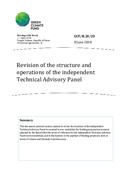 Document cover for Revision of the structure and operations of the independent Technical Advisory Panel