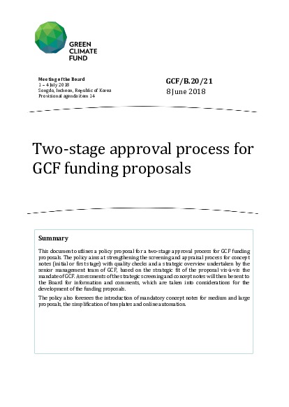 Document cover for Two-stage approval process for GCF funding proposals