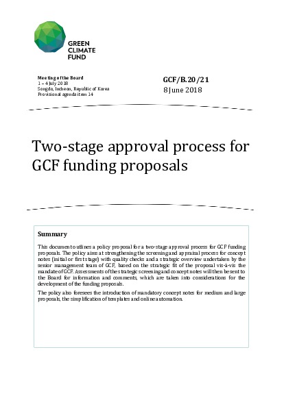 Download Two-stage approval process for GCF funding proposals Document cover for Two-stage approval process for GCF funding proposals