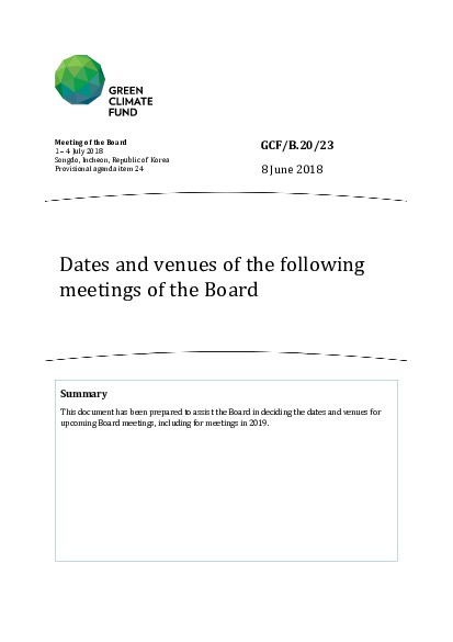 Download Dates and venues of the following meetings of the Board Document cover for Dates and venues of the following meetings of the Board