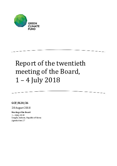 Document cover for Report of the twentieth meeting of the Board, 1 – 4 July 2018