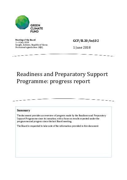 Document cover for Readiness and Preparatory Support Programme: progress report