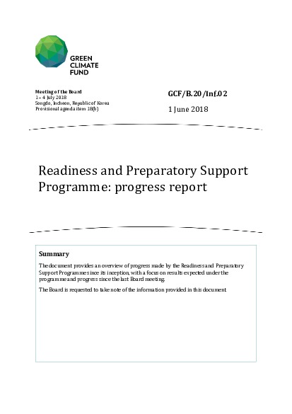 Document cover for Readiness and Preparatory Support Programme: progress report