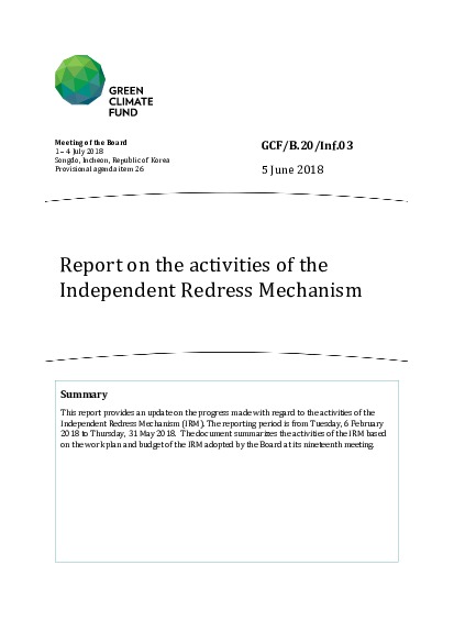 Document cover for Report on the activities of the Independent Redress Mechanism
