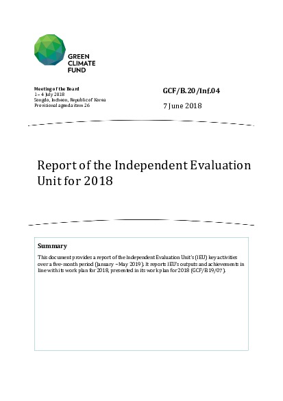 Document cover for Report of the Independent Evaluation Unit for 2018