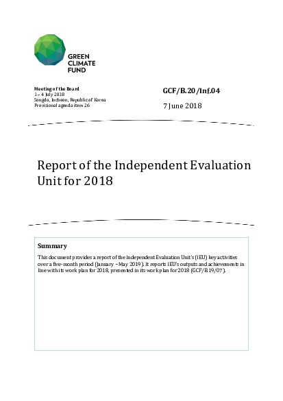 Download Report of the Independent Evaluation Unit for 2018 Document cover for Report of the Independent Evaluation Unit for 2018