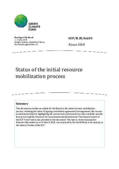 Document cover for Status of the initial resource mobilization process