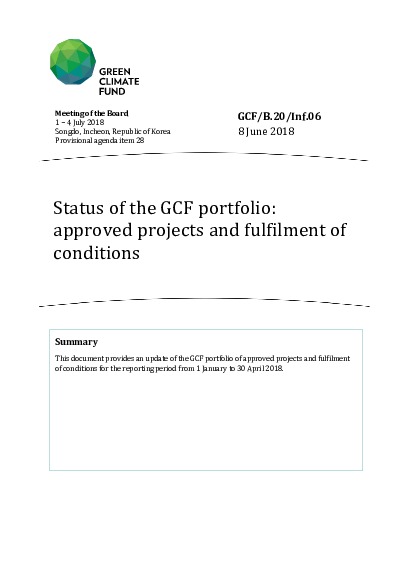 Document cover for Status of the GCF portfolio: approved projects and fulfilment of conditions