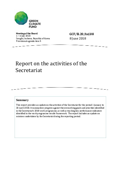 Document cover for Report on the activities of the Secretariat