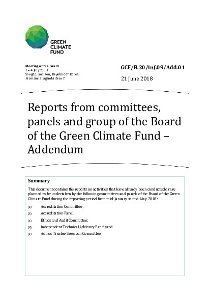 Document cover for Reports from committees, panels and group of the Board of the Green Climate Fund – Addendum