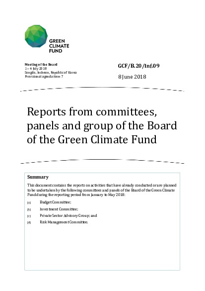 Document cover for Reports from committees, panels and group of the Board of the Green Climate Fund