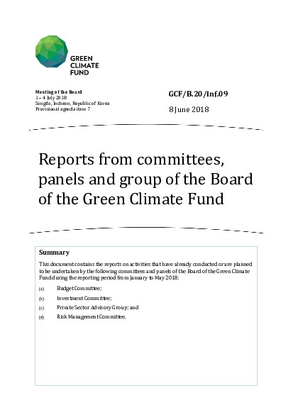 Download Reports from committees, panels and group of the Board of the Green Climate Fund Document cover for Reports from committees, panels and group of the Board of the Green Climate Fund
