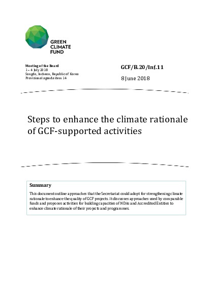 Download Steps to enhance the climate rationale of GCF-supported activities Document cover for Steps to enhance the climate rationale of GCF-supported activities