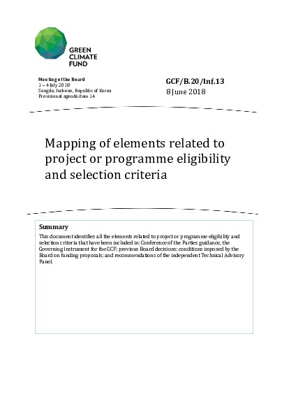 Document cover for Mapping of elements related to project or programme eligibility and selection criteria