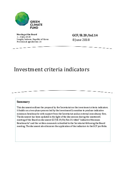 Document cover for Investment criteria indicators
