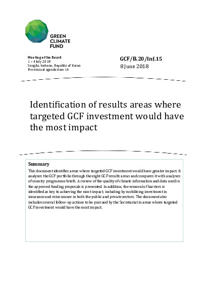 Document cover for Identification of results areas where targeted GCF investment would have the most impact