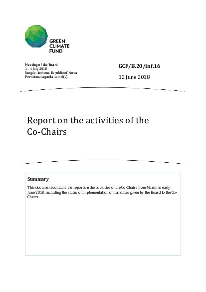 Document cover for Report on the activities of the Co-Chairs