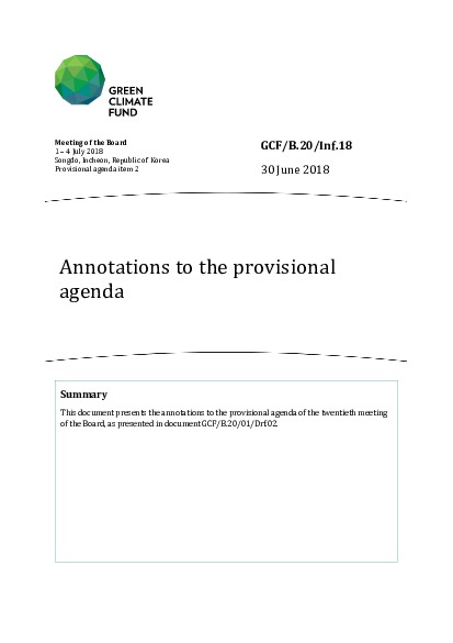 Document cover for Annotations to the provisional agenda