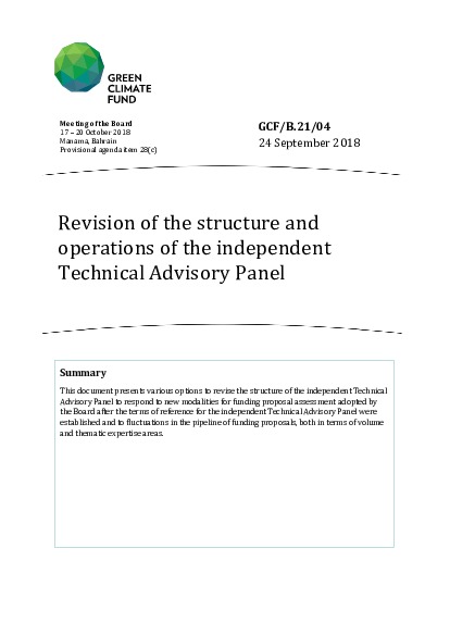 Document cover for Revision of the structure and operations of the independent Technical Advisory Panel