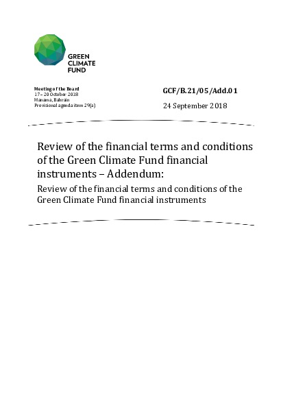 Document cover for Review of the financial terms and conditions of the Green Climate Fund financial instruments – Addendum