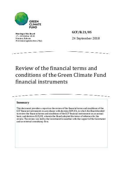 Document cover for Review of the financial terms and conditions of the Green Climate Fund financial instruments