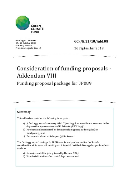 Download Consideration of funding proposals - Addendum VIII Funding proposal package for FP089 Document cover for Consideration of funding proposals - Addendum VIII Funding proposal package for FP089