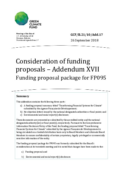 Document cover for Consideration of funding proposals – Addendum XVII Funding proposal package for FP095