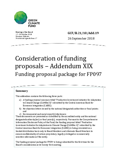 Download Consideration of funding proposals – Addendum XIX Funding proposal package for FP097 Document cover for Consideration of funding proposals – Addendum XIX Funding proposal package for FP097