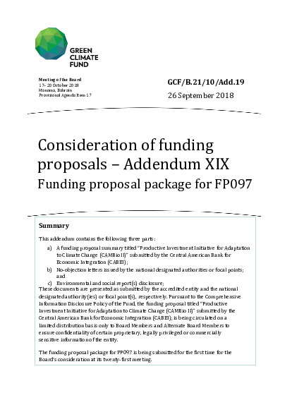 Document cover for Consideration of funding proposals – Addendum XIX Funding proposal package for FP097
