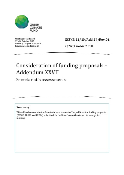 Document cover for Consideration of funding proposals - Addendum XXVII: Secretariat's assessments