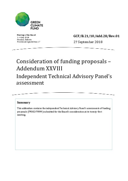 Document cover for Consideration of funding proposals – Addendum XXVIII: Independent Technical Advisory Panel’s assessment