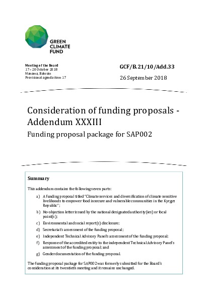 Document cover for Consideration of funding proposals - Addendum XXXIII Funding proposal package for SAP002