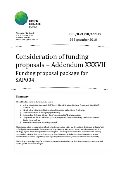 Document cover for Consideration of funding proposals – Addendum XXXVII Funding proposal package for SAP004