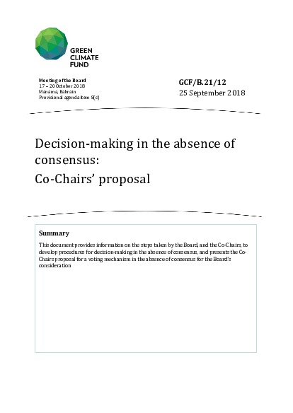 Document cover for Decision-making in the absence of consensus: Co-Chairs' proposal
