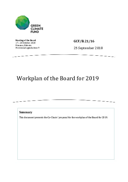 Document cover for Workplan of the Board for 2019