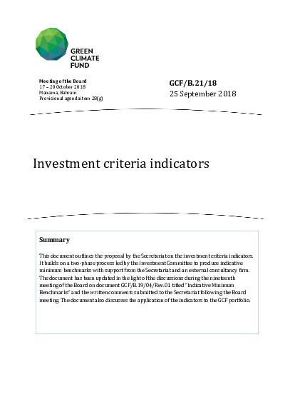 Document cover for Investment criteria indicators