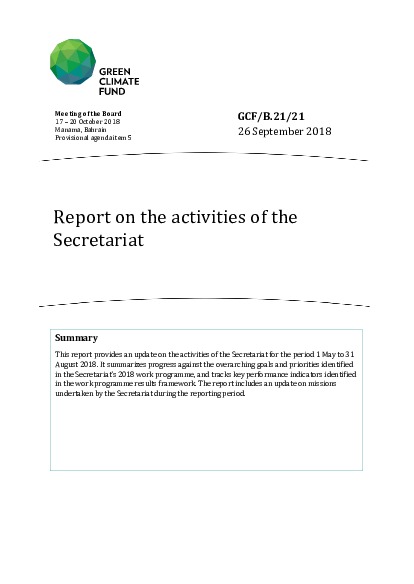 Document cover for Report on the activities of the Secretariat