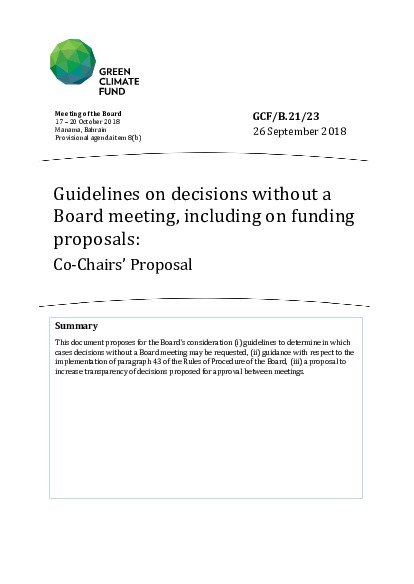 Gcf B 21 23 Guidelines On Decisions Without A Board Meeting Including On Funding Proposals Co Chairs Proposal Green Climate Fund