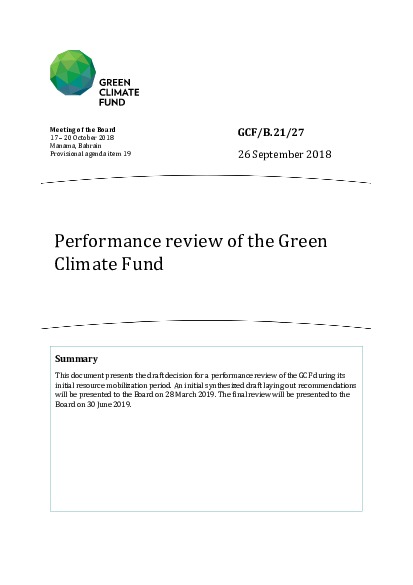 Document cover for Performance review of the Green Climate Fund